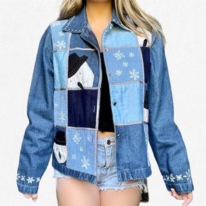 Denim patchwork snowman Christmas jacket